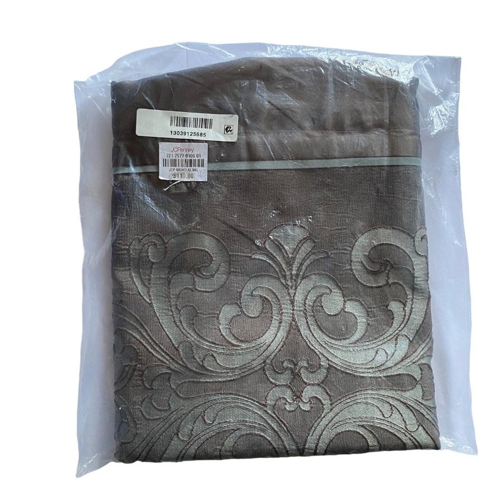 NEW‎ JCPenney Brown Gray Embroidered Nicholai Valance Curtain Size 15”x54” NWT